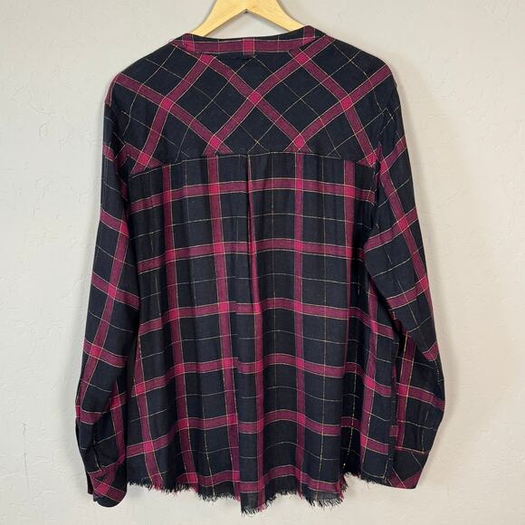 Rails Women's Size XL Linen Blend Popover Over Tartan Tunic Top Raw Hem Casual - Picture 2 of 9